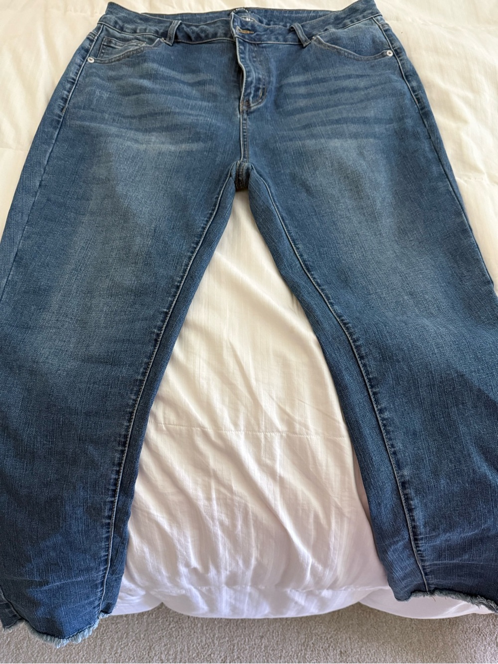 Flamingals Medium Wash Raw Hem Frayed Denim Jeans